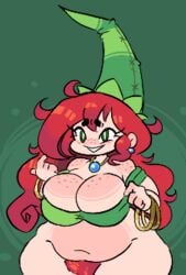 bbw belly betilla_(rayman) bush chubby chubby_belly earrings fat freckles green_eyes jewelry large_breasts no_panties nymph_(rayman) pantsless plump pubic_hair rayman_(series) red_hair sleepyslut thick_thighs wide_hips