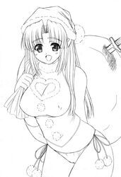 asakura_ryouko bb breasts christmas huge_breasts large_breasts monochrome panties santa santa_costume suzumiya_haruhi_no_yuuutsu underwear