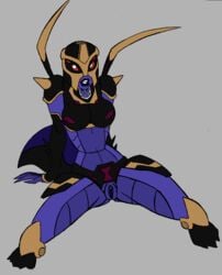 big_breasts black_lipstick blackarachnia female open_panties panties purple_pussy purple_skin tagme transformers transformers_animated waiting