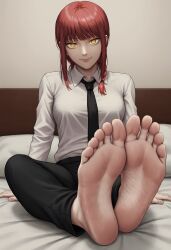 2d ai_generated chainsaw_man feet feet makima_(chainsaw_man) red_hair shiroppo yellow_eyes