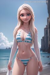 ai_generated animated bikini bikini_bottom bikini_top dinixdream disney disney_princess elsa_(frozen) frozen_(film) large_breasts