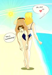 1boy 1girls age_difference artwork_(digital) athletic athletic_female avengers beach beach_background big_ass blonde_female blonde_hair blue_swimsuit blue_swimwear bottom_view brown_hair caption carol_danvers carried curvy_female curvy_figure digital_drawing_(artwork) digital_media_(artwork) dominant_female faceless_female female female_focus fit_female fit_male hero huge_ass light_skinned_female light_skinned_male male male_on_top marvel marvel_comics mature_female ms._marvel_(carol_danvers) older_female older_woman_and_teenage_boy older_woman_and_younger_boy peter_parker spider-man spider-man_(series) straight superhero superheroine the_avengers:_earth's_mightiest_heroes thick_legs upper_body waist webart20 wide_hips younger_male