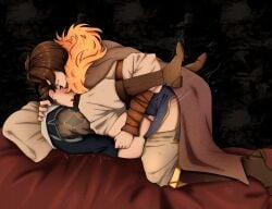 afk_journey brown_hair dressed gay gay_sex hug valen valen_(afk_journey) yaoi