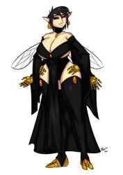 bee bee_girl black_sclera breasts_bigger_than_head cleavage elf elf_female elf_girl huge_breasts insect_girl original_character sexualyeti