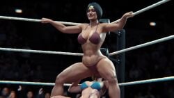 2girls black_hair boxing_ring crackedorb dc_comics faceless_character facesitting grinding justice_league multiple_girls pleasure_face smothering smothering_ass stinkface tagme thick_ass thick_thighs video wonder_woman