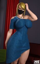 1girls 3d ass big_ass big_breasts bimbo blonde_hair blue_eyes breasts cleavage deep_cleavage dress female female_only full_cleavage hagiwara_studio huge_breasts long_blonde_hair long_hair looking_at_viewer metroid nintendo posing samus_aran solo thick_thighs wide_hips