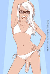 1futa anasheya balls bikini bikini_aside bracelet cleavage dickgirl futa_only futanari glasses hand_on_hip hand_over_head hentai_foundry intersex long_hair navel partially_colored ring smiling solo solo_futa sunglasses tagme testicles