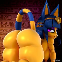 1girls 3d 3d_(artwork) all_fours animal_crossing ankha anthro areolae ass ass_focus big_ass big_breasts blue_hair breasts bubble_butt dat_ass dumptruck_ass fat_ass feline female female_only huge_ass large_ass looking_at_viewer looking_back nipples nude nude_female solo tahlian tail thick_ass thick_thighs wide_hips