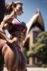 abs ai_generated biceps flexing flexing_bicep furry furry_only huge_muscles muscles muscular_female muscular_furry six_pack syd_squirrel