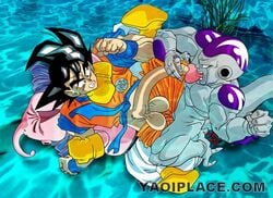 3boys dragon_ball dragon_ball_z fat_buu frieza gay majin_buu male male_only son_goku tagme yaoi