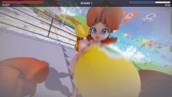 1female 1male 3d bikini boxing boxing_gloves boxing_ring breasts castle child_bearing_hips crown curvy curvy_female earrings female_focus fight fighting gameplay_mechanics light-skinned_female male_pov mario_(series) mixed_boxing mmd orange_bikini orange_hair outdoors outside princess princess_daisy red_boxing_gloves ryona super_mario_bros. swimsuit thighs ultimabox yellow_boxing_gloves