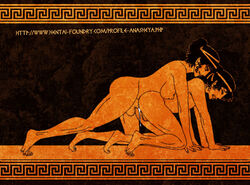 1boy 1futa anal anal_sex anasheya balls_deep barefoot cum cum_drip cum_in_ass cum_inside cum_trail dangling_testicles deep_penetration dionysus european_mythology feet femboy fine_art_parody futa_on_male futanari greek_mythology greek_pottery hedora human human_only intersex male male_penetrated malesub mounted mythology nipples nysa public_domain puffy_areola red-figure_pottery sex testicles toes