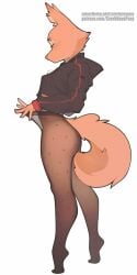 1girls 2024 anthro canid canine clothing diane_foxington dreamworks eyebrow_piercing eyebrows eyelashes facial_piercing feet female female_only fox fur hi_res hoodie inner_ear_fluff legwear mammal orange_body orange_fur pantyhose piercing solo sverhnovapony the_bad_guys topwear tuft white_background