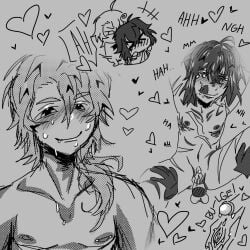 2boy 2boys 2male 2males 2men big_clitoris bottom_dazai bsd bungo_stray_dogs bungou_stray_dogs chibi chibi_style chuuya_nakahara clitoris cuntboy cuntboy/male cuntboy_on_male dazai_osamu greyscale heart heart_symbol intersex line_art male male/male male_only nakahara_chuuya no_color osamu_dazai pussy silly sketch sketch_page soukoku