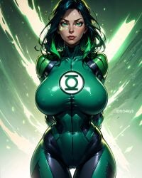 1girls ai_generated big_breasts dc dc_comics female female_only fr34ky green_lantern_(series) jessica_cruz solo solo_female thick_thighs wide_hips