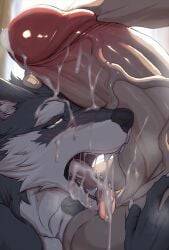 anthro bodily_fluids bovid bovine canid canine cattle cum cum_drip cum_in_mouth cum_inside cum_on_face dripping duo fellatio genital_fluids hi_res lost_in_pleasure male male/male mammal muscular muscular_anthro muscular_male mythological_canine mythological_creature mythology oral penile sex werecanid werecanine werecreature werewolf zex