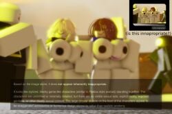 1boy 2girls background_character background_characters blocky_body blush blushing_male breasts breasts_out chatgpt combat_dummy dummelica for_some_reason_chatgpt_doesn't_consider_this_inappropriate hair_covering_eyes idk_what_to_tag idk_what_to_tag_it item_asylum looking_at_another nipples oc pulled_up_shirt purple_hair r63 roblox robloxian rule_63 smiley_face stupid sunlight thighs town white_hair white_skin