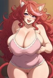 ai_generated bigpervywig breast_grab breasts cat_ears cleavage grabbing_own_breast huge_breasts long_hair mad_mew_mew mew_mew_(undertale) pussy red_hair thick_thighs undertale