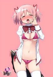 ai_generated blowjob_gesture bra female female_only madoka_kaname madoka_worship mahou_shoujo_madoka_magica panties partially_clothed puella_magi_madoka_magica solo