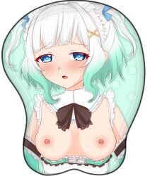 1girls bare_breasts blue_eyes blush blushing blushing_at_viewer boob_mousepad braless breast_grab breasts exposed_breasts gradient_hair green_hair hi_res highres indie_virtual_youtuber kisaragi_1go looking_at_viewer maid maid_headdress maid_mint maid_uniform medium_breasts mint_fantome mousepad no_bra solo solo_female solo_focus twintails upper_body upper_body_focus virtual_youtuber white_hair x_hair_ornament