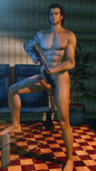 1boy 3d billy_coen erection garry's_mod holding_weapon male male_only resident_evil solo tagme tattoo