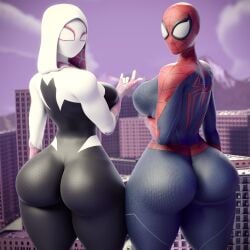 2girls 3d ass big_ass big_breasts big_butt breasts city female female_focus female_only giant_female giant_woman giantess gwen_stacy gwen_stacy_(spider-verse) heroine heroines huge_ass huge_boobs huge_breasts huge_butt looking_at_viewer looking_back looking_back_at_viewer marvel marvel_comics mayday_parker multiple_females multiple_girls spider spider-girl spider-gwen spider-man:_across_the_spider-verse spider-man:_into_the_spider-verse spider-man_(series) standing superheroine superheroines thick_thighs thighs wotm8h8