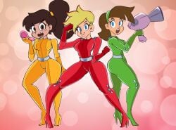 3_bodysuits 3girls alex_(totally_spies)_(cosplay) ass bodysuit breasts cartoon_network clothing clover_(totally_spies)_(cosplay) cosplay crossover dark_skin disney disney_channel disney_xd female female_only genderswap_(mtf) high_heels human jenny_test johnny_test johnny_test_(series) latina lips marco_diaz multiple_girls nickelodeon pale_skin princess_marco rule_63 sam_(totally_spies)_(cosplay) slemka star_vs_the_forces_of_evil the_fairly_oddparents thick_thighs timantha timmy_turner totally_spies wide_hips