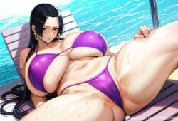 1girls ai_generated bare_arms bare_legs bare_shoulders bare_thighs big_breasts bikini bikini_bottom bikini_top black_hair blue_eyes blush boa_hancock clothed clothing color female female_focus female_only hi_res large_breasts lewisai light-skinned_female light_skin long_hair looking_at_viewer one_piece shounen_jump solo solo_female swimsuit tagme thick_thighs water wet