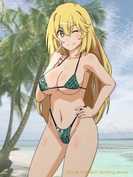 1girls blonde_hair breasts female large_breasts palm_tree shokuhou_misaki slim_girl smile teenage_girl teenager to_aru_majutsu_no_index yellow_eyes young