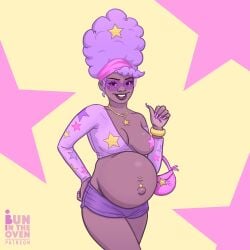 1girls adventure_time belly big_belly big_breasts breasts bunintheoven dark-skinned_female dark_skin female humanized lumpy_space_princess navel_piercing outie_navel pasties pregnant purple_hair solo