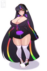 1girls alternate_version clothed colored_hair commission commissioner_upload daisycandy female headphones hellobirde heterochromia hoodie large_breasts large_thighs long_hair long_sleeves rgb-gal stockings