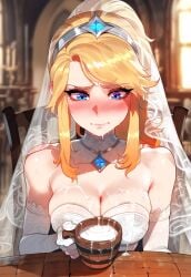 1girls ai_generated artstyle_imitation blonde_hair blue_eyes breasts crystal_rose_lux crystal_rose_series cum cum_drinking cum_in_container drinking_cum female floox gokkun hi_res high_resolution league_of_legends light-skinned_female light_skin long_hair luxanna_crownguard riot_games stable_diffusion thiccwithaq_(ai_style) thighs wedding_dress wedding_veil