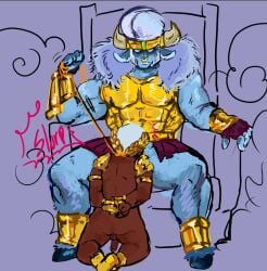 2boys animal_ears anthro arms_behind_back ass bara boner bound brawl_stars brock_(brawl_stars) bull_(brawl_stars) chanchernobyl dark-skinned_male dark_skin deepthroat defeated domination duo erection flaccid gay gay_sex hair humiliation kneeling male male_only minotaur mythology nose_piercing nude oral oral_sex penis piercing questionable_consent serious sex sitting