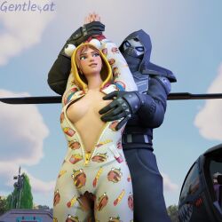 enforcer_(fortnite) female fortnite gentlecat helicopter onesie_(fortnite) searching torn_clothes torn_clothing