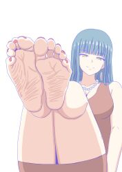 1girls barefoot blue_hair feet feet_together feet_up foot_fetish foot_focus milf nush nush_advance original soles solo