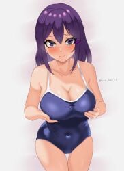 breasts doki_doki_literature_club female female_only kun_kaiss looking_at_viewer purple_eyes purple_hair solo swimsuit yuri_(doki_doki_literature_club)