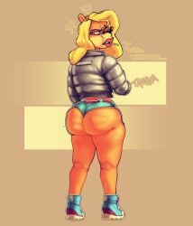 anthro bandicoot big_butt crash_(series) english_text female short_shorts sixsidesofmyhead solo tawna_bandicoot