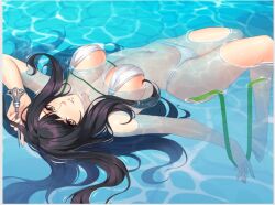 1girls black_hair female nutaku pool sexy_beaches sia_(sexy_beaches) solo_female white_swimsuit