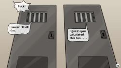 1koma 2d 2d_(artwork) 2futas alekerectsociety behind_bars comic comic_page dialogue door english_text futanari metal_door offscreen_futanari page_24 prison prison_bars prison_solitary_confinement prisoner tagme unseen_character