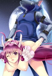 1boy 1girls anthro clothing cure_happy eko. female female_human femsub from_behind furry hanging_breasts hoshizora_miyuki human human_on_anthro interspecies long_hair lupine magical_girl male/female male_anthro male_anthro/female_human maledom medium_breasts pink_hair precure pretty_cure prison_guard_position sex smile_precure straight werewolf wolf wolfrun