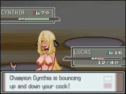 1boy 1girls accurate_art_style age_difference alternate_version_available ambiguous_penetration animated animated_gif blonde_hair cowgirl_position cynthia_(pokemon) english_text female femdom gesugao gif loop lucas_(pokemon) male milf naked_female pixel_(artwork) pixel_animation pixel_art pokemon red_eyes sex struggling text_box topless_female turtle_sausage turtle_soup unseen_male_face