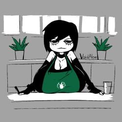 1girls apron big_breasts black_hair breasts cleavage eyelashes female goth iced_latte_with_breast_milk tequila_(void_aloe) void_aloe