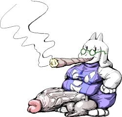 1futa anthro balls big_balls furry futa_only futanari general_proton glasses goes_hard huge_cock joint meme penis smoking smoking_weed solo solo_futa tagme toriel undertale weed white_background