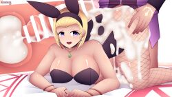 1boy 1girls :d accessory all_fours ass ass_grab ass_up bare_arms bare_legs bare_shoulders bed bent_over big_breasts blonde_hair breasts bunny_ears bunny_girl bunnysuit censored cleavage commission covered_nipples cum cum_in_pussy cum_in_uterus cum_inside cum_on_ass cum_on_body cum_on_leg cum_on_lower_body curvy deep_skin doggy_style dragon_quest dragon_quest_xi earrings female female_focus fishnet_legwear fishnets hairband hand_tattoo hero_(dq11) husband husband_and_wife indoors kneeling large_ass large_breasts legs leotard looking_at_viewer looking_back lumarianne20 male necklace on_bed open_mouth overflow penis purple_eyes ring serena_(dq11) sex sheet_grab short_hair shoulders smile solo_focus tattoo thick_cum thick_thighs vaginal_penetration voluptuous wedding_ring wife window x-ray yellow_hair