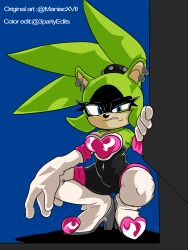 annoyed cosplay furry gloves maniacxvii punk rouge_the_bat_(cosplay) simple_background solo_female solo_focus sonic_(series) sonic_the_hedgehog_(idw) sonic_the_hedgehog_(series) squatting surge_the_tenrec