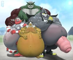 2024 anthro anthrofied belly big_belly big_muscles big_penis biped chesnaught digital_drawing_(artwork) digital_media_(artwork) expansion fan_character generation_6_pokemon generation_7_pokemon generation_8_pokemon genitals group huge_belly huge_cock hyper hyper_belly hyper_genitalia hyper_penis incineroar inflation legendary_pokemon male male/male muscular muscular_anthro muscular_male nintendo nude nude_anthro nude_male outside penis pokemon pokemon_(species) pokemorph shiny_pokemon signature solard0gg0 standing urshifu