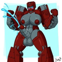 autobot blue_cum blue_eyes cum futanari hasbro robot robot_girl rule_63 tagme tfmaster96 transformers warpath_(transformers) wink