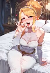 1girls ai_generated artstyle_imitation blonde_hair blowjob_gesture blue_eyes breasts crystal_rose_lux crystal_rose_series female female_only floox hi_res high_resolution league_of_legends light-skinned_female light_skin long_hair luxanna_crownguard naughty_face riot_games stable_diffusion thiccwithaq_(ai_style) thighs