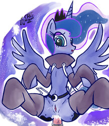 2013 alicorn anal anal_sex anus blue_eyes blue_fur blue_hair blush cum cum_in_ass cum_inside disembodied_penis duo equine female feral friendship_is_magic hair horn horse male my_little_pony open_mouth penetration penis plain_background pony princess_luna_(mlp) pussy pussy_juice ricocake sex socks straight white_background wings