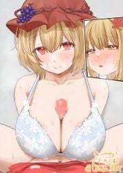 blonde_female blonde_hair blush futa_on_female futanari hat headwear huge_breasts incest invest leaves light-skinned_female light-skinned_futanari light_skin minoriko_aki paizuri_under_clothes red_eyes shizuha_aki sisters smile touhou usaka_ray yellow_eyes